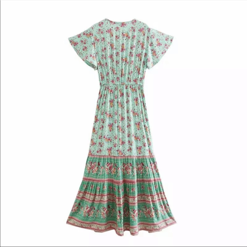 Boho gypsy maxi dress mint green paisley floral - Picture 4 of 7